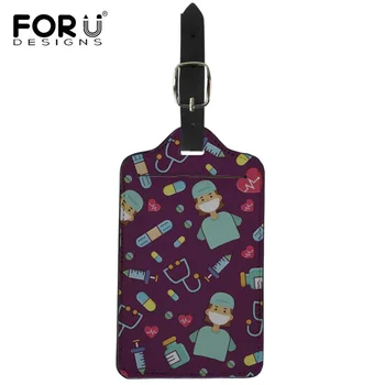 

FORUDESIGNS Cute Nurse Medical Pattern Suitcases Luggage Tag ID Address Holder Baggage Portable Label Leather for Men Women Gift