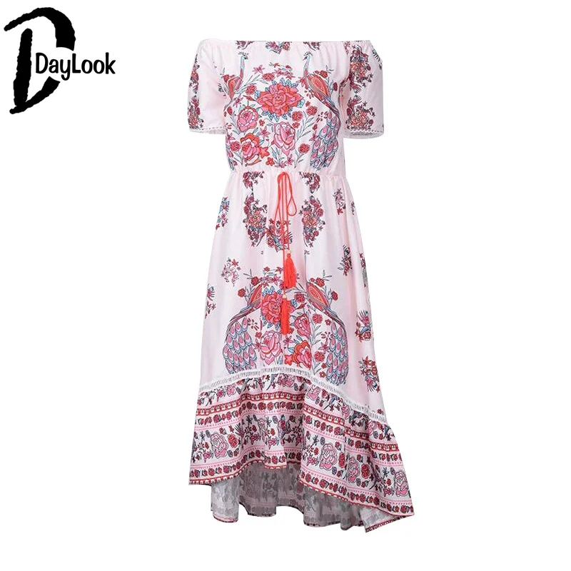 DayLook Богемия Стиль летнее платье с открытыми плечами Chic Винтаж Цветочный принт