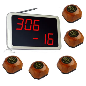 

Calling button.wireless service paging system,5 pcs of table bell and 1 pc receiver of APE1900
