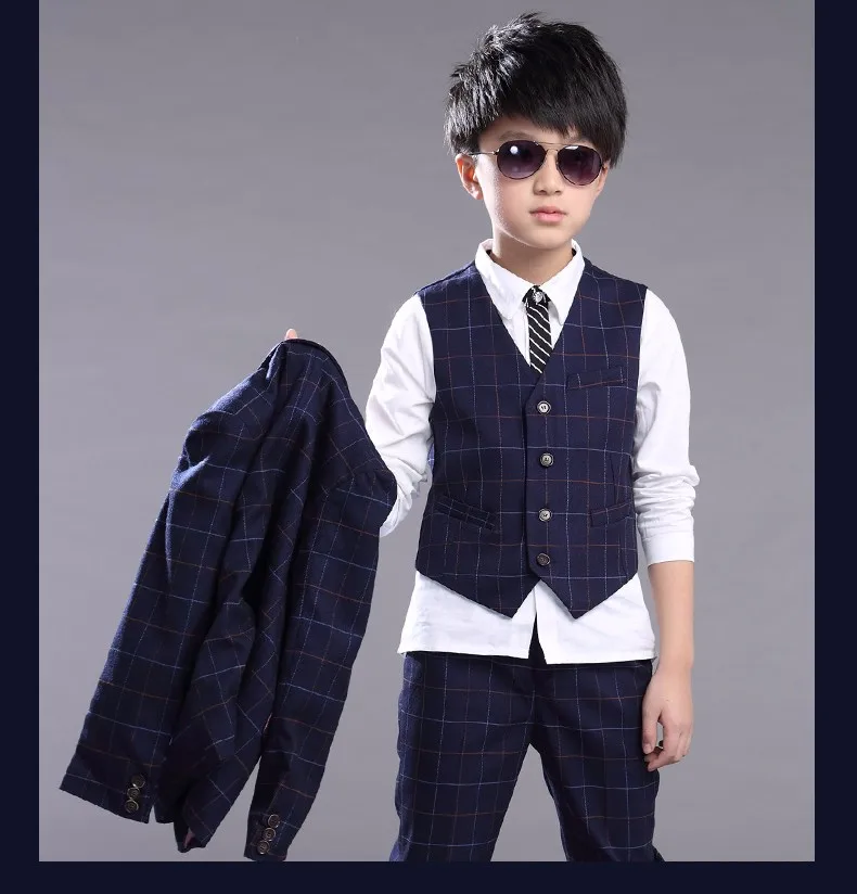 Коллекция года, Весенняя детская одежда официальный хлопковый блейзер с длинными рукавами для маленьких мальчиков, костюмы для мальчиков, Детские комплекты из 3 предметов, жилет+ пальто+ рубашка со штанами
