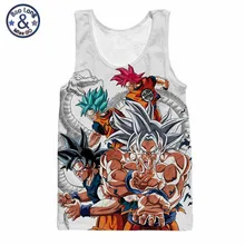 Белый мультфильм майка для мужчин большой мальчик аниме жилет Dragon Ball Супер Saiyan Вегета Сон Гоку рубашка без рукавов Мужские фуфайки