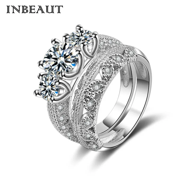 

Women Vintage Rings Set Nature Leaf CZ Paved Princess Cut 3 Sparkling Zircon Stone Wedding Ring Sets for Female Newest Jewelry