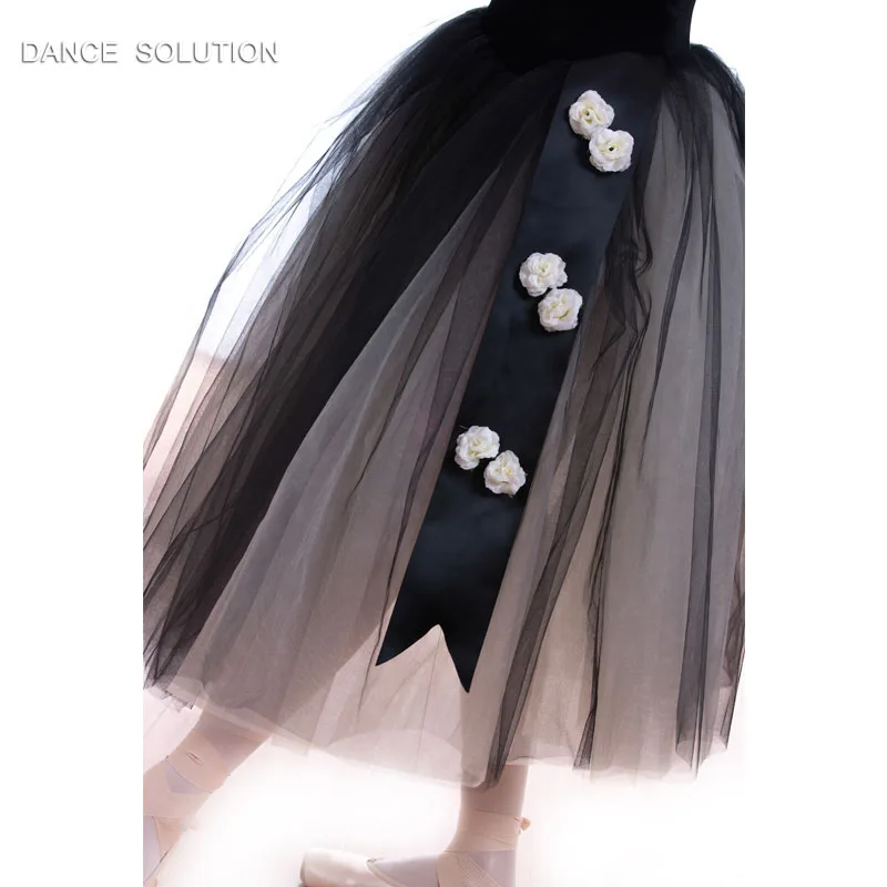 Черный бархат камзол с романтическими Тюлевая юбка длинная балетная юбка для Для женщин и девочек выступление танцора костюм для танцев 18439