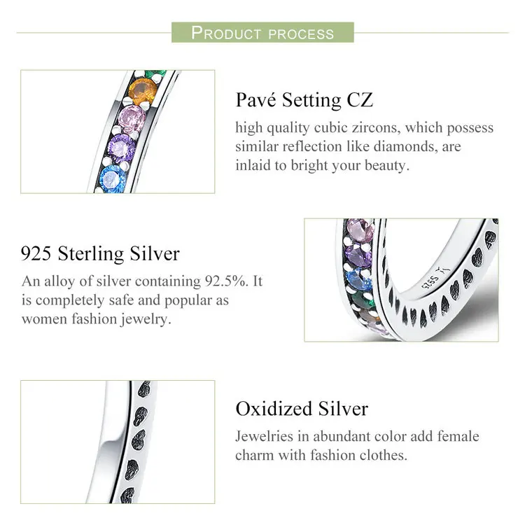 BAMOER, Настоящее серебро 925 пробы, Красочные CZ Кристаллы, круглые кольца для пальцев, обручальные ювелирные изделия, подарок, S925 SCR392