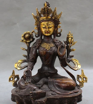 

xd 002965 11"Old Tibet Folk Bronze Green Tara Mahayana enlightenment Goddess Buddha Statue
