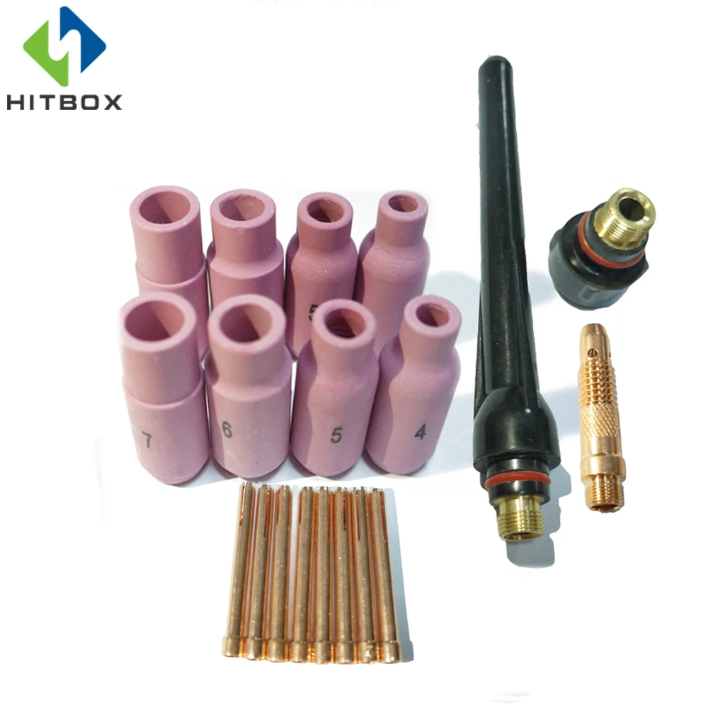 

HITBOX Gas Lens TIG Collect Body 19pcs TIG Nozzle TIG Back Cup Kit Fit SR WP-17 17V 26 TIG Welding Torch Accessories Consumbles