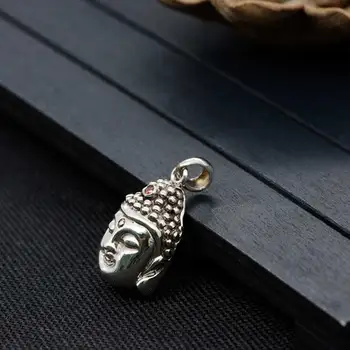

FNJ 925 Silver Buddha Pendant Figure Hang Original S925 Thai Silver Pendants Men Women for Jewelry Making Red Zircon