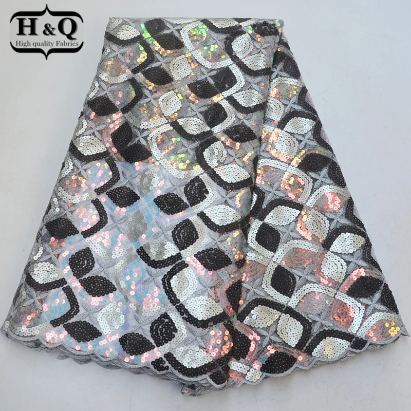 

2019 Popular design Organza Lce fabric high quality African lace fabric with Embroidered French Sequins lace 5 Yards for Dress