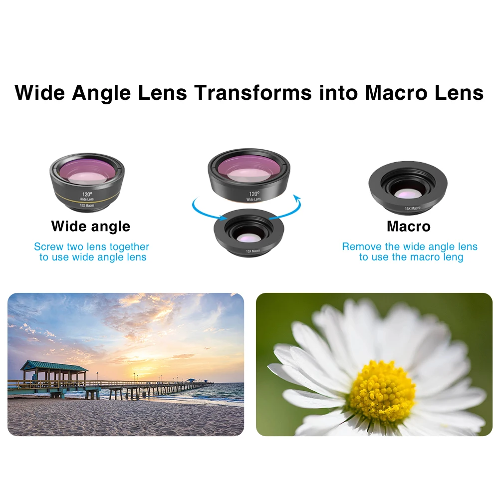 APEXEL 6 in 1 Phone Camera Lens Fisheye Lens Wide Angle macro Lens CPL Star Filter 2X telescope for Samsung Huawei all phones 11 3