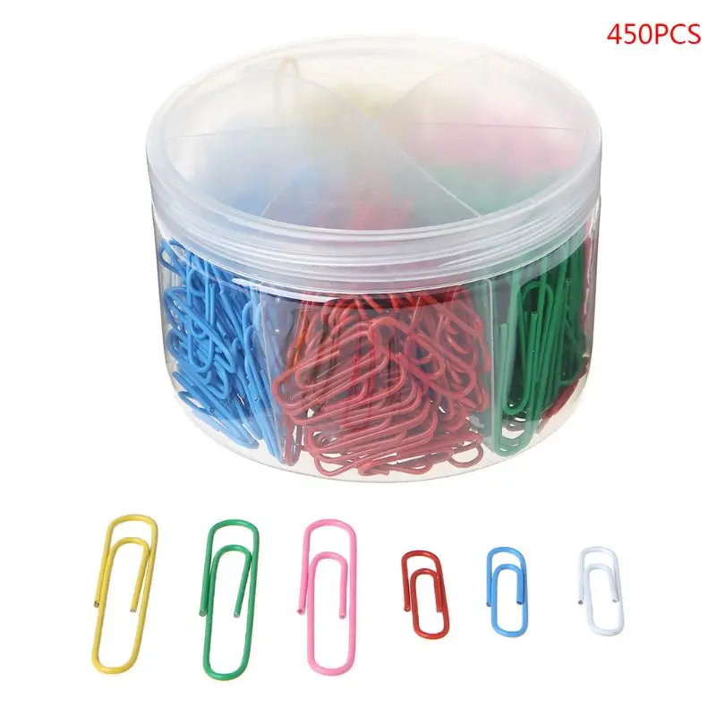 

450Pcs 28mm/1.10in 50mm/2.0in Paper Clip With 6-Grid Storage Case Bright Colors Photo Clip Bookmark DIY Handmade Decor School