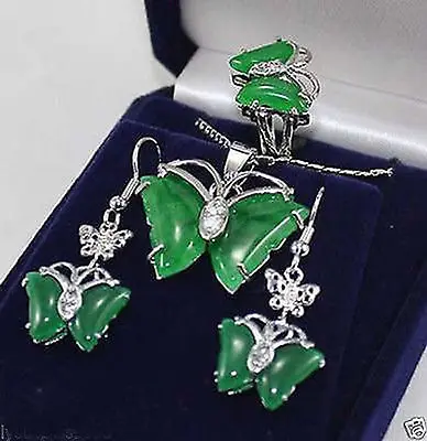 

Prett Lovely Women's Wedding butterfly green gem stone pendant Necklace earrings ring set For Women>AAA Bridal wid boucle