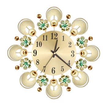 

13.5Inch Modern Wall Clocks Home Decor Metal Luxury Flower Crystal Wall Clock With Arabic Numerals For Living Room, Bedroom