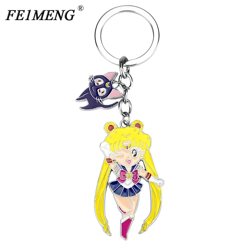 

Cute Anime Sailor Moon Figure Toys Key chain Luna Cat Cosplay Model Keychain Sweet Cartoon Keyring For Fans Fashion Accessories