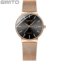 Fashion Rose Gold Women Casual Watch Black Stylish Minimalism Classic Calendar Waterproof GIMTO Brand Female Wristwatch Gift Fashion Rose Gold Women Casual Watch Black Stylish Minimalism Classic Calendar Waterproof GIMTO Brand Female Wristwatch Gift