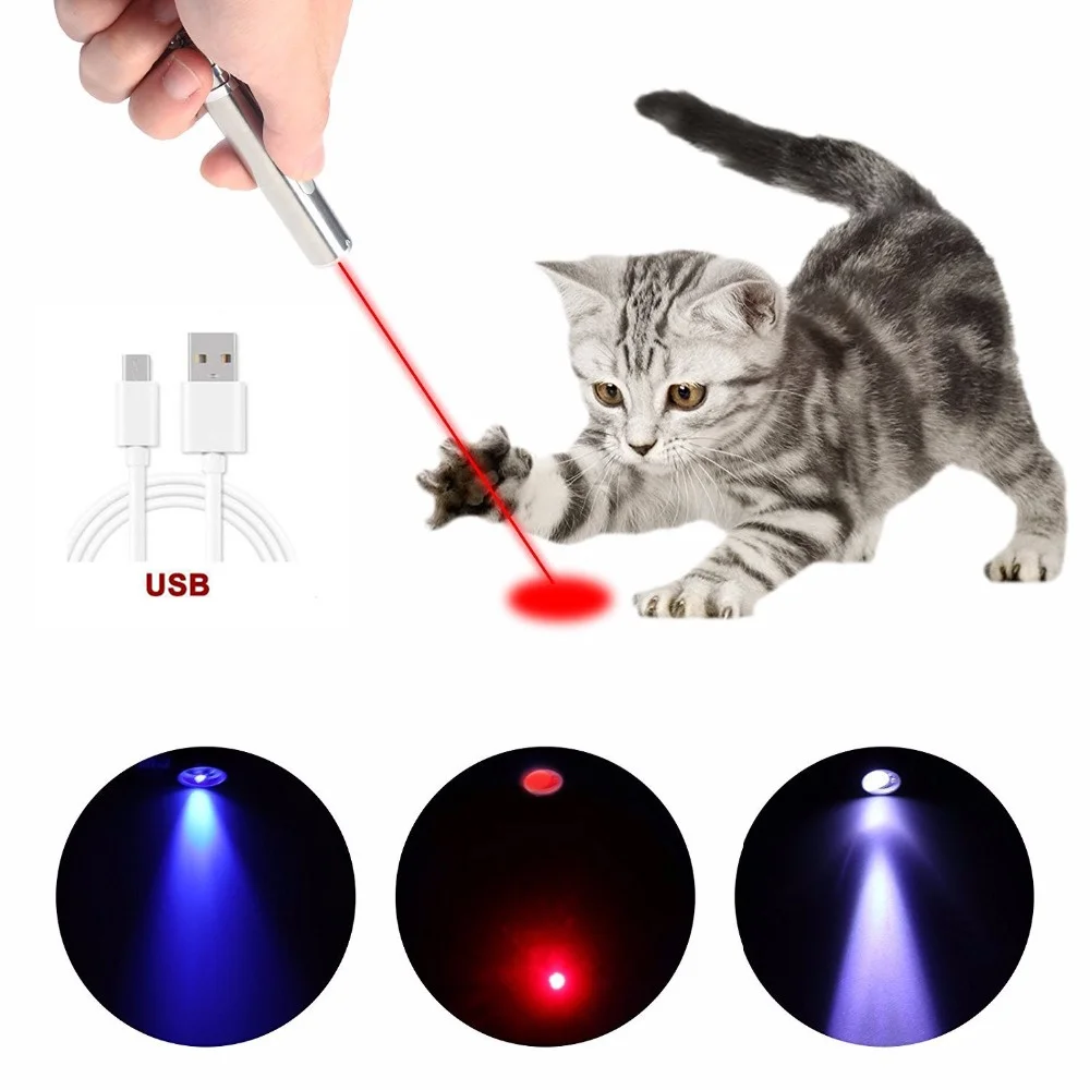 

3 in1 Mini Interactive LED Laser Light Pen for cats LED Laser Pointer Toys Pet Command Light Training Tools With USB Charging