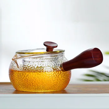 

380ml Teapot Heat Resistant Glass Wood Handle Pot Container Lemon Flower Tea Pots Water Kettle Home Drinkware Teaware Decoration