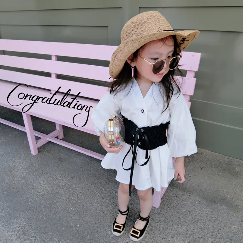 

2018 Spring Girl White Long Sleeve Blouse + Waist Band Classic Design