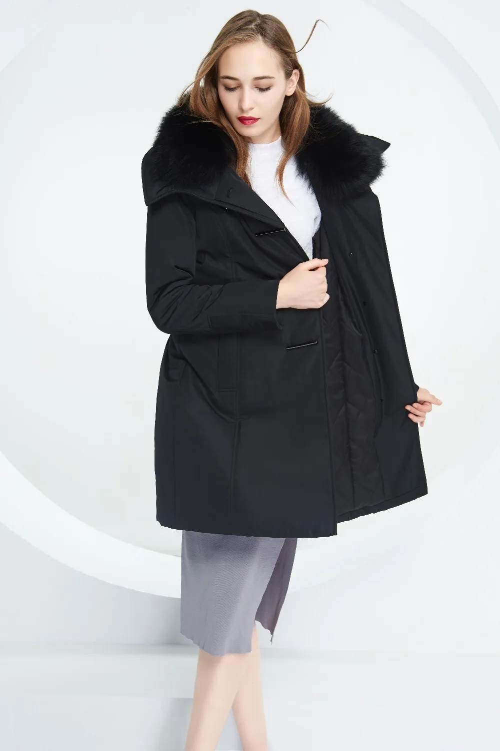 BASIC 2016 тонкий стиль подходит хлопок с лисой меховым воротником и толстые теплые 3 м Thinsulate парки женщины пальто BCK103