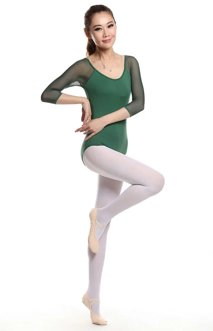 Adult Gymnastics Leotard Black Mesh Three quarter Sleeve Ballet