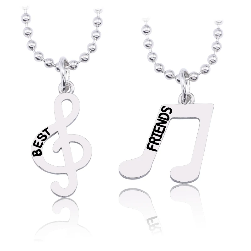 

2 Pcs/set Charm Silver Musical Note Pendant Necklace Best Friends Lettered Necklaces Music Jewelry BBF For Women Special Gift