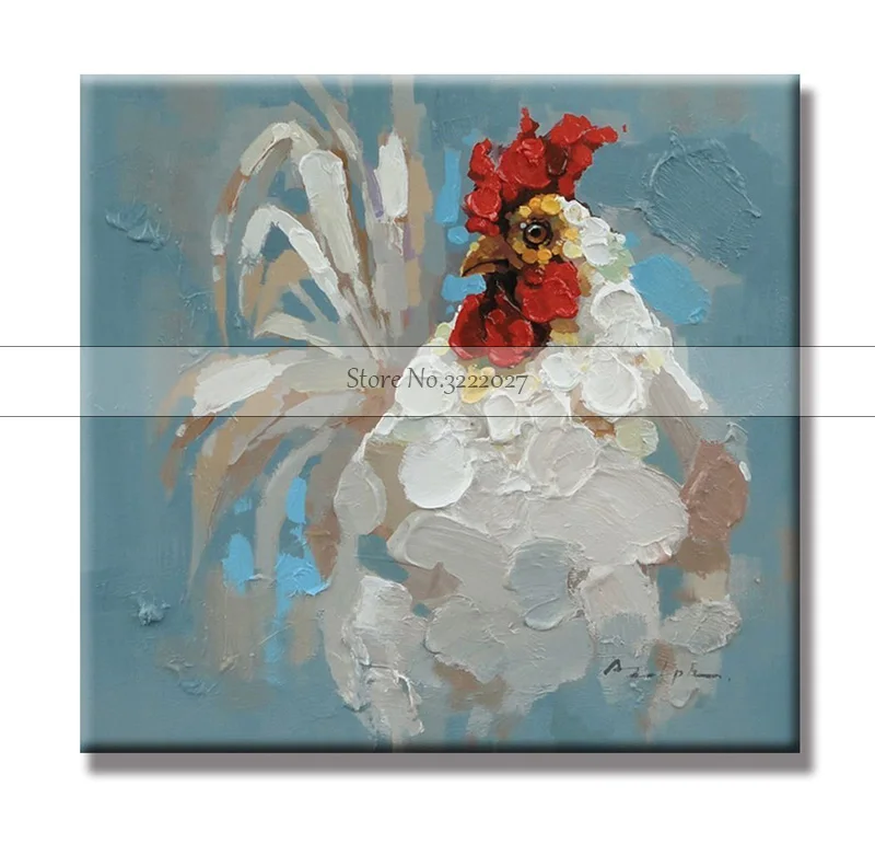 The-White-Cock-The-Rooster-Animals-Paintings-100-Handpainted-Canvas-Oil-Paintings-Wood-Stretched-Home-Decor24x24