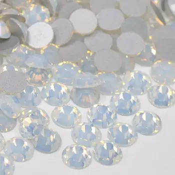 

Jewelry Making Beads White Opal FlatBack Glass Rhinestones Non HotFix for Nail Art Decorations Silver flatback jewelry making