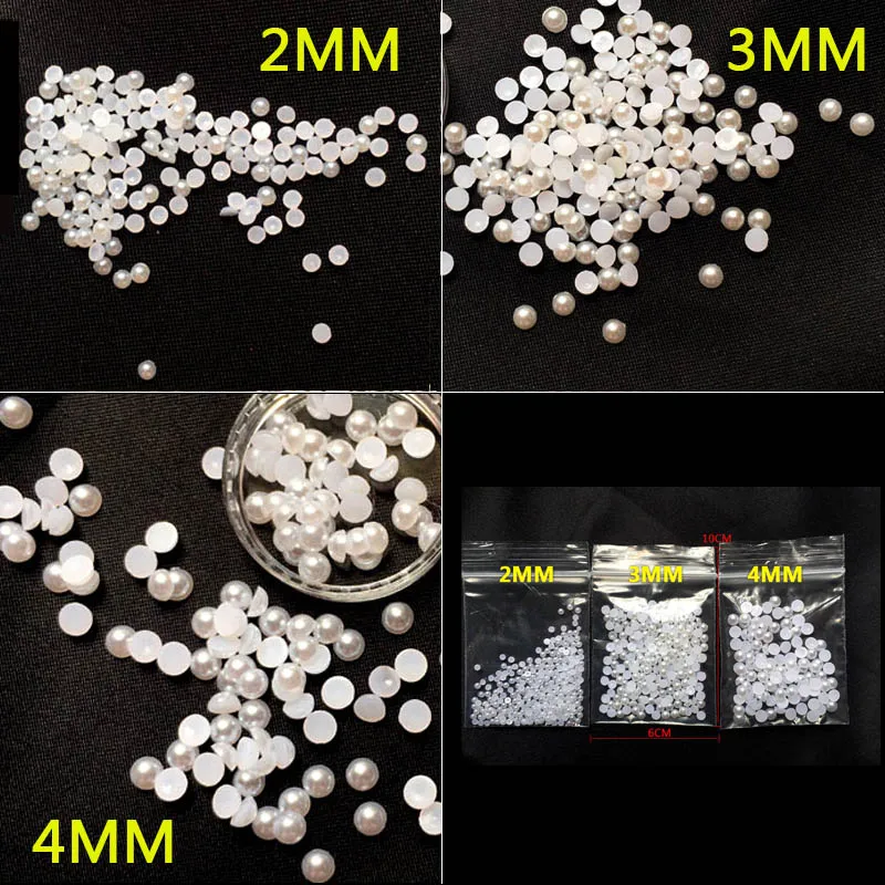 

white high quality flat plastic pearl semicircle phone accessories nail decoration beauty art DIY 2MM,3MM,4MM