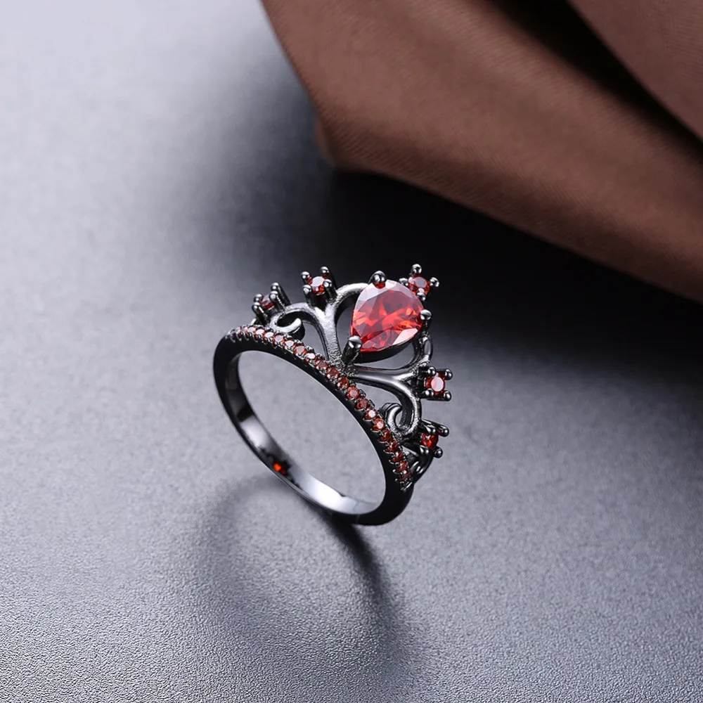 Crown Red Cubic Zirconia Party Accessorise Black Gun Color Rings For Womens Fashion Jewelry Gift For Her (JewelOra RI103320)