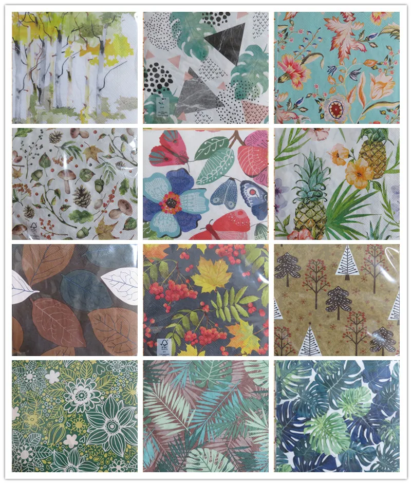 

20 Beautiful vintage napkins paper tissue printed tree leaf flower decoupage wedding servilletas party home hotel table decor