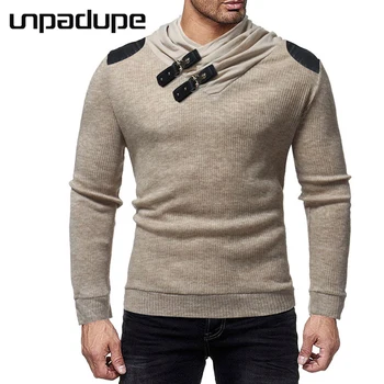 

Pullover Men 2018 Autumn Winter Sweater Personalized Leather Buckle Men Brand Casual Slim Sweaters Male Hedging Sweater 3XL