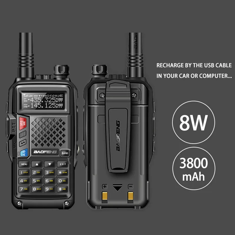 Портативная рация BAOFENG BF UVB3 PLUS 8 Вт УВЧ/УКВ два диапазона дальность действия 10 км