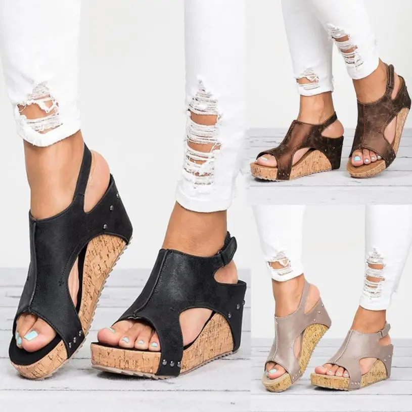 

SAGACE Shoes Sandals Women Summer Round Toe Breathable Rivet Beach Sandals Boho Wedges Casual sandals summer 2018MA29