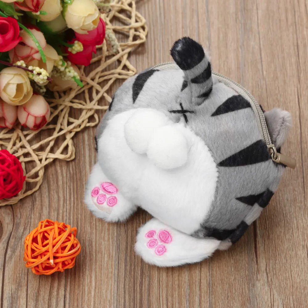 

coin purse Women wallets animal printing mini bag Cute Cat Butt Tail Plush small purses wallets Change Pouch Key card holderL3