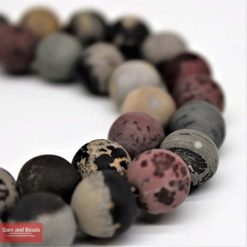 

Natural Stone Dull Polish Matte Red Picture Jasperr Beads 15" Strand 6 8 10 12mm Pick Size For Jewelry Making MRJB01