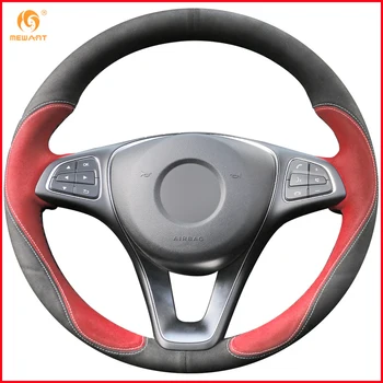 

MEWANT Black Red Suede Car Steering Wheel Cover for Mercedes Benz C180 C200 C260 C300 B200 Interior Accessories Parts