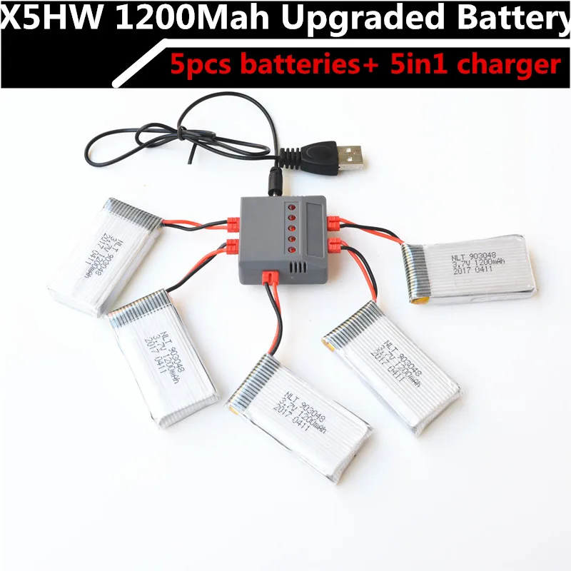 

Upgraded SYMA X5HW X5HC 1200Mah 3.7v Li-Po Battery Rc Quadcopter Drone Spare Parts With 5 in 1 Charger