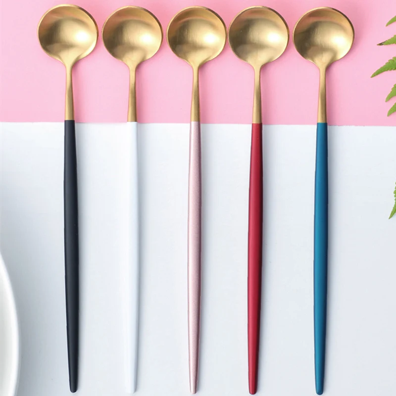 Kubac 6pcs Stainless Steel Ice Spoon Long Handle Rose Gold Coffee Kubac 6pcs Stainless Steel Ice Spoon