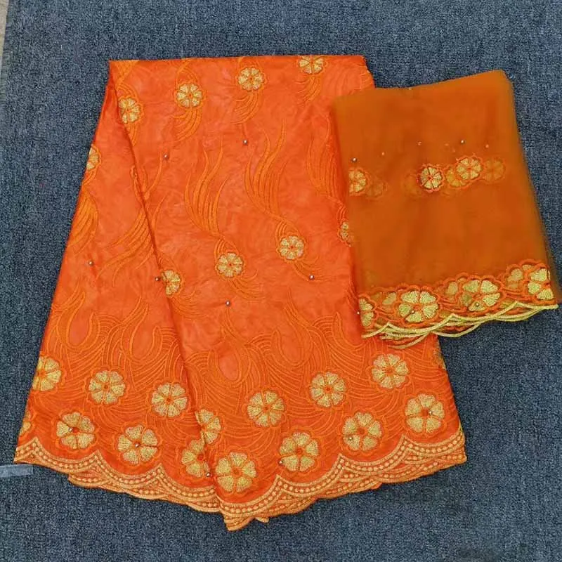 

Africa Cloth High Quality Fabric Bazin Cloth Fabrics Women'S Pure Cotton Embroidery Lace Large Piece 5 Yard 2 Wharf Yarn