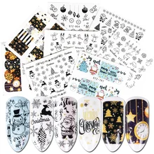 1 шт белый черный стикер для дизайна ногтей Рождественский дизайн переводная наклейка водяной знак слайдер Санта Клаус декоративные советы JISTZ797-808