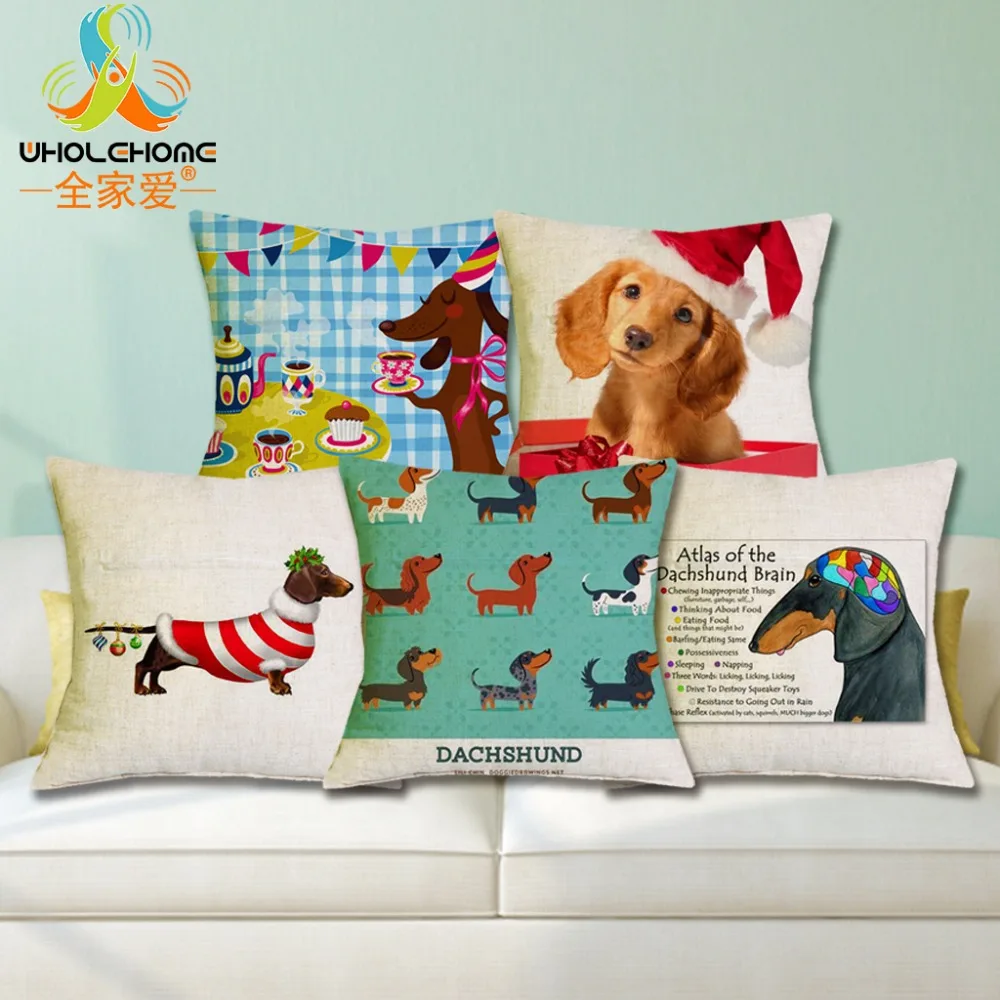 

Christmas Festival Dachshund Cushion Cover 43X43cm Happy Birthday Sausage dog Pillow Cases Kids Gift Bedroom Sofa Decoration