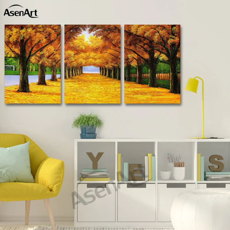 Kopen Goedkoop Decoratieve Foto Canvas Prints Herfst Bomen 3 Panel Moderne Landschap Schilderen