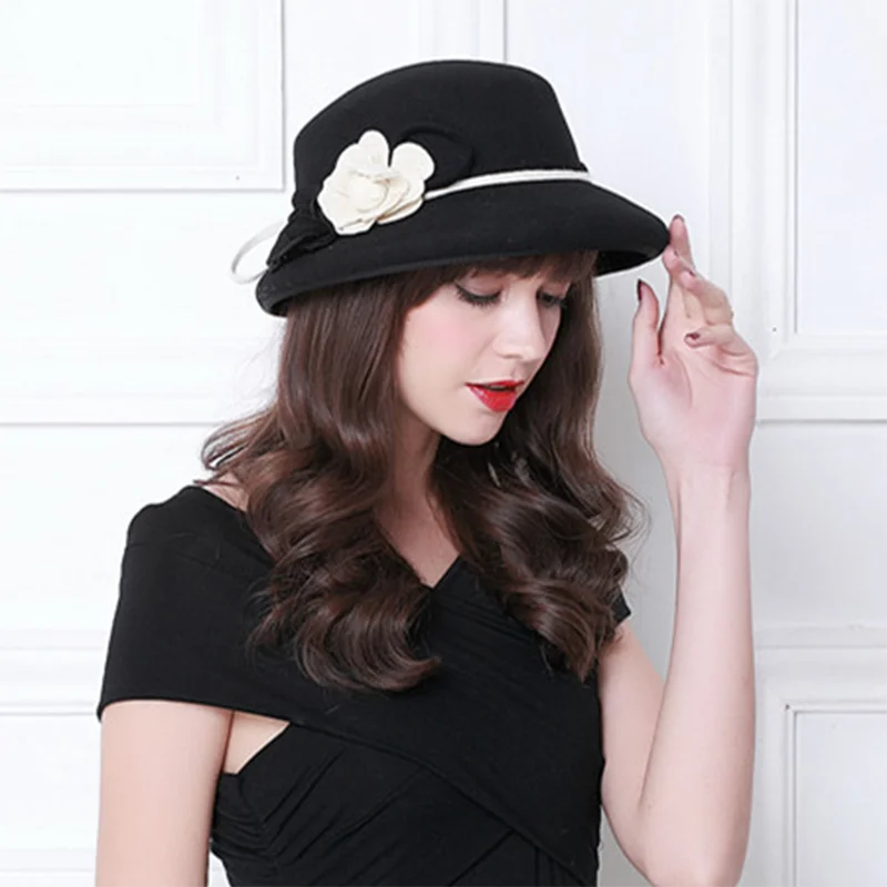 

URQ Woman Autumn And Winter Party Formal Hat England Fashion Elengant 100% Wool Felt Hats ZY3202