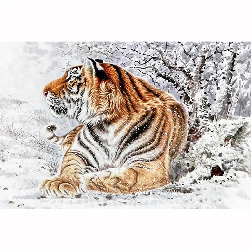 DIY 5D Diamonds Embroidery Full Round Diamond Painting Snow Tiger Cross Stitch Craft Mosaic Picture Home Decoration | Дом и сад
