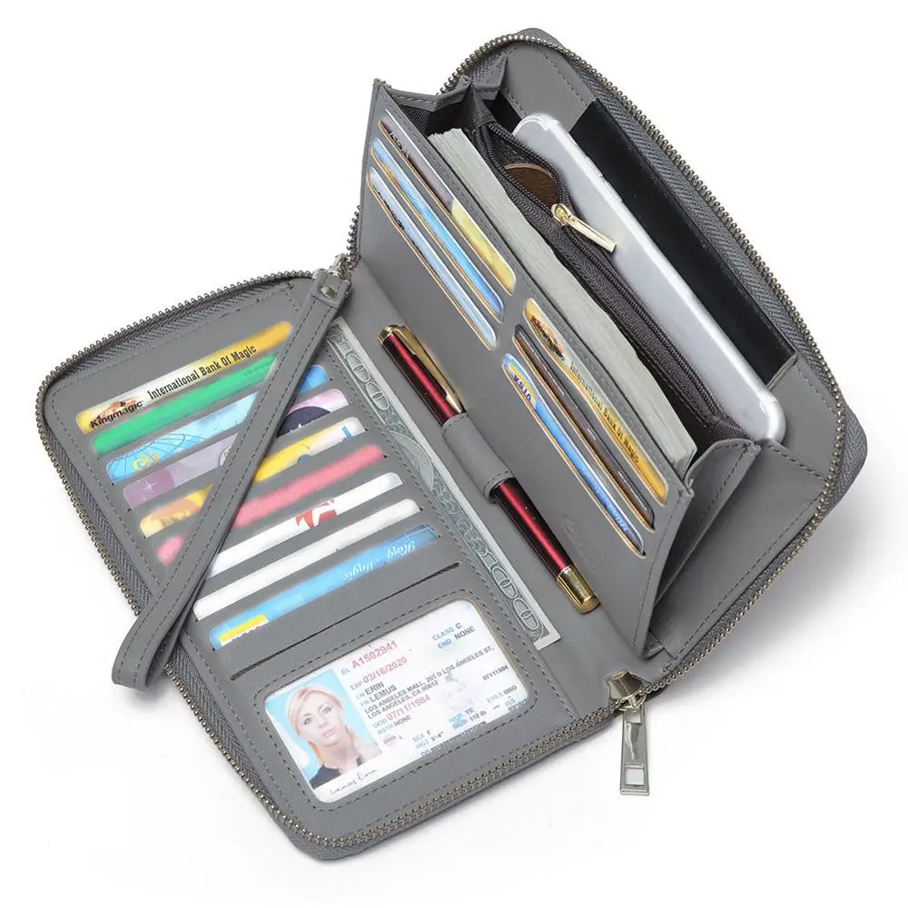 grey wallet Новинка, женский кошелек, Женский кошелек, известный бренд, с отделением для карт, для мобильного телефона, с карманом, искусственная кожа, Женский кошелек, клатч, женский кошелек - Цвет: grey wallet