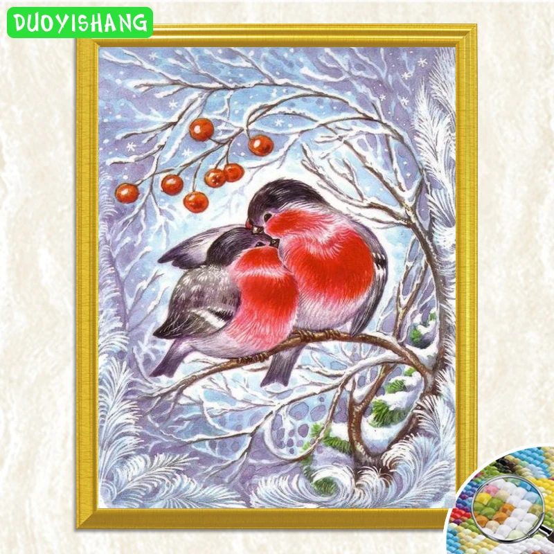 

5D DIY Diamond Painting Birds Couple Standing Under the Fruit Tree Full Square Diamond Embroidery Rhinestones Mosaic Picture