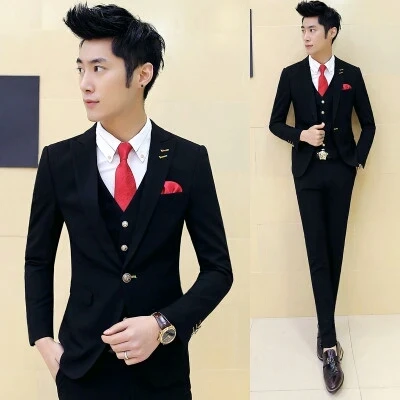 На заказ Черные смокинги для жениха из 3 предметов, облегающие свадебные костюмы для выпускного вечера для мужчин, Лучший мужской костюм Блейзер terno masculino