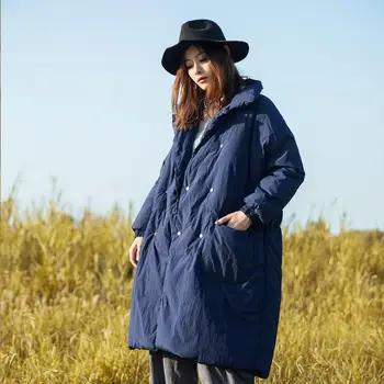 

Vintage style Double Breasted White duck down coats 2019 winter new fashion brand loose down jackets women long outerwear gx1637