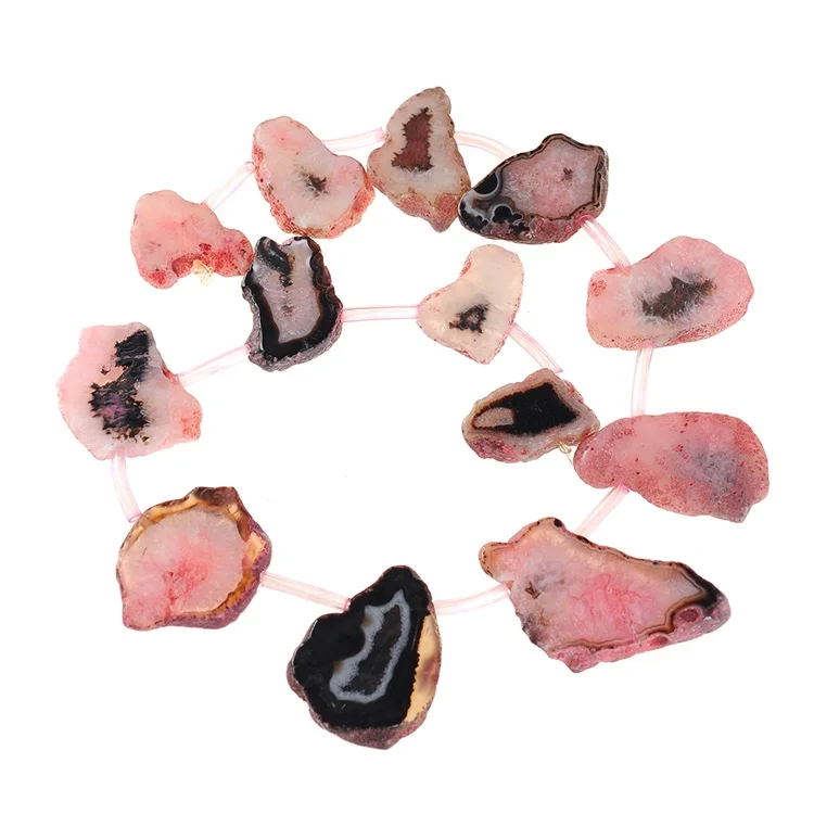 С натуральным драгоценным камнем плоский прямоугольник зеленый Сакура вишня пластина, срез Blossom Агаты набор для браслетов бусины-самородки для DIY ювелирное - Цвет: Розовый