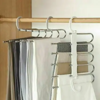 

Newly 2 Pcs Pants Rack Shelves 5 in 1 Multifunctional Storage Trousers Hangers Space Saving