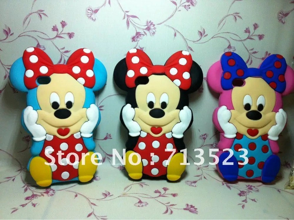 Wholesale 10 pcs/ lot Cute 3D Mickey Mouse Silicone Case for iPhone 4/4S with retail package Free shipping |